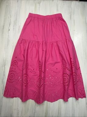 Boden Bright Fuchsia Eyelet Tiered A-Line Skirt